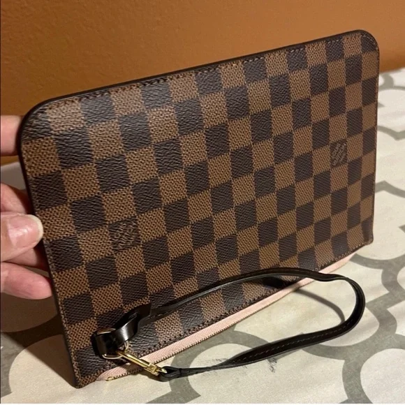 Louis Vuitton Brown Checkered Wristlet with Orange Bag - Picture 9 of 11